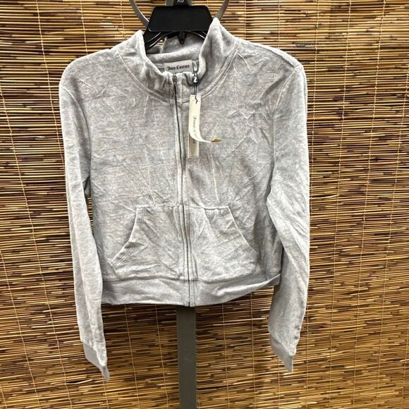 Juicy Couture Velour Zip Jacket - Grey Powder Size L - Picture 2 of 3